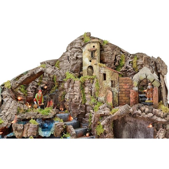 Illuminated nativity scene complete with Landi statues with