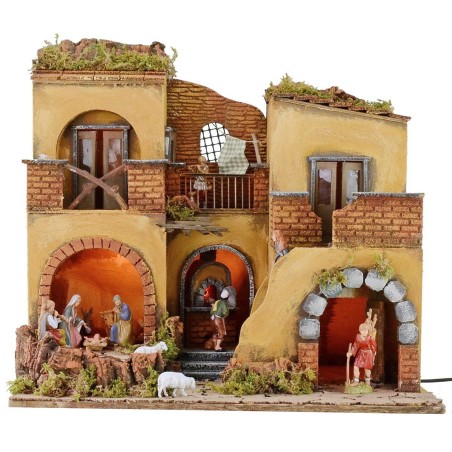 Illuminated nativity scene complete with Landi statues with