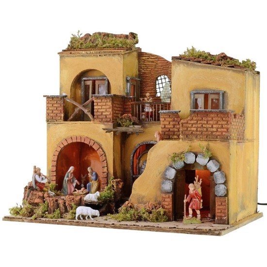 Illuminated nativity scene complete with Landi statues with