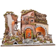 Illuminated nativity scene complete with Landi statues with