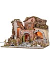 Pesebre iluminado completo con estatuas Landi con molino