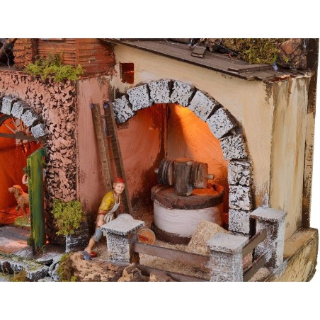 Illuminated nativity scene complete with Landi statues with