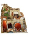 Illuminated nativity scene complete with Landi statues with water mill