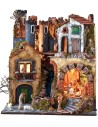 Illuminated nativity scene complete with Landi statues with drawbridge