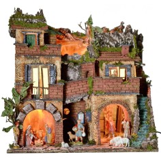 Illuminated nativity scene complete with Landi statues with