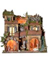 Illuminated nativity scene complete with Landi statues with mirror