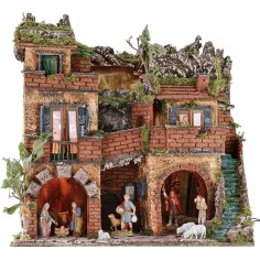 Illuminated nativity scene complete with Landi statues with 2