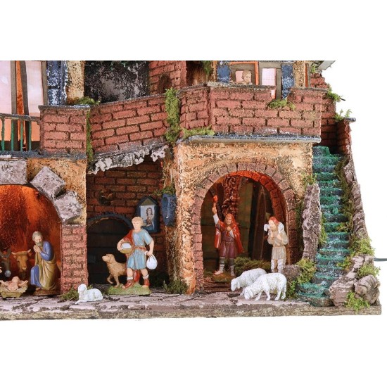 Presepe illuminato completo di statue Landi con specchio