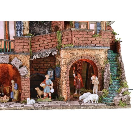 Illuminated nativity scene complete with Landi statues with