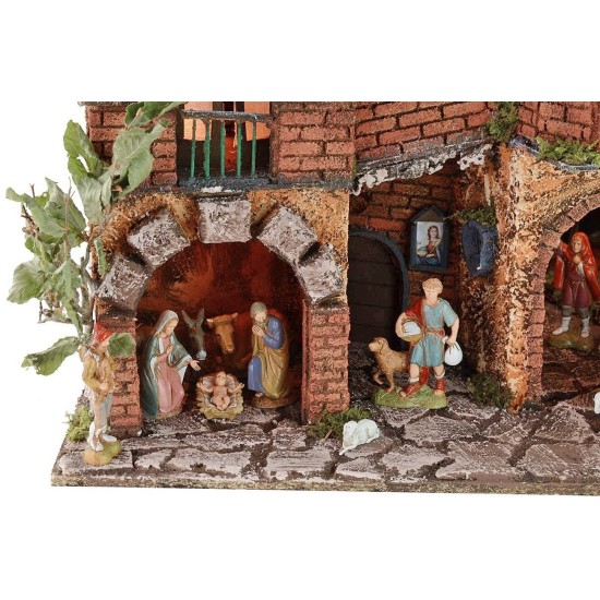 Illuminated nativity scene complete with Landi statues with mirror