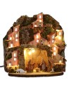 Belén iluminado completo con estatuas Landi y pueblo
