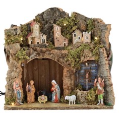 Belén iluminado completo con figuras serie Landi de 8 cm con