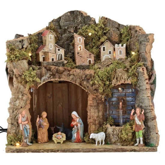 Belén iluminado completo con figuras serie Landi de 8 cm con