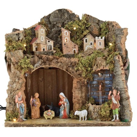 Belén iluminado completo con figuras serie Landi de 8 cm con