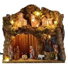 Belén iluminado completo con figuras serie Landi de 8 cm con 2