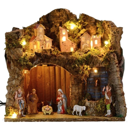 Belén iluminado completo con figuras serie Landi de 8 cm con