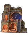 Illuminated nativity scene with fiber optic starry sky and mill