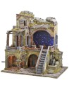 Illuminated nativity scene with fiber optic starry sky and mill