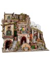 Illuminated nativity scene with working fountain and fire complete with