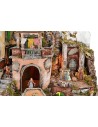 Illuminated nativity scene with working fountain and fire complete with