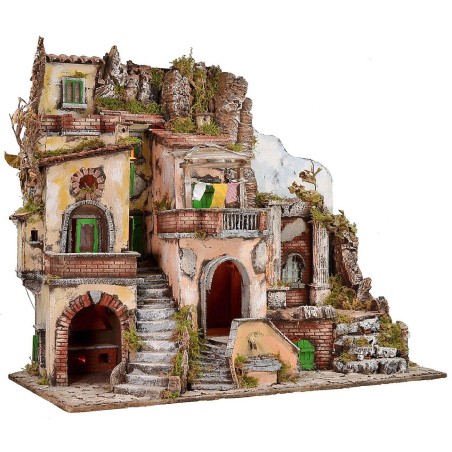 Nacimiento iluminado con fuente y fuego funcionales cm