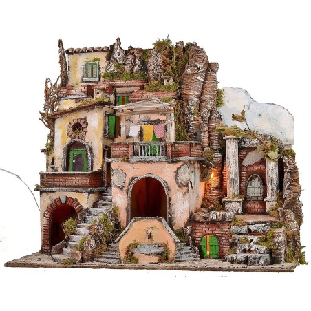 Nacimiento iluminado con fuente y fuego funcionales cm