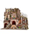 Illuminated nativity scene with working fountain and fire cm