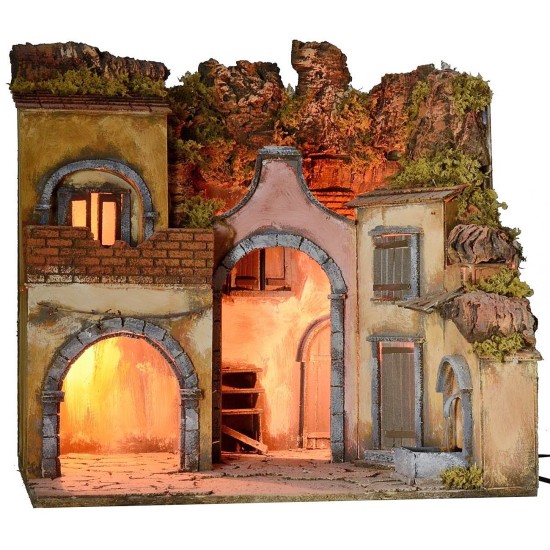 Illuminated nativity scene with working fountain cm 50x41x52 h