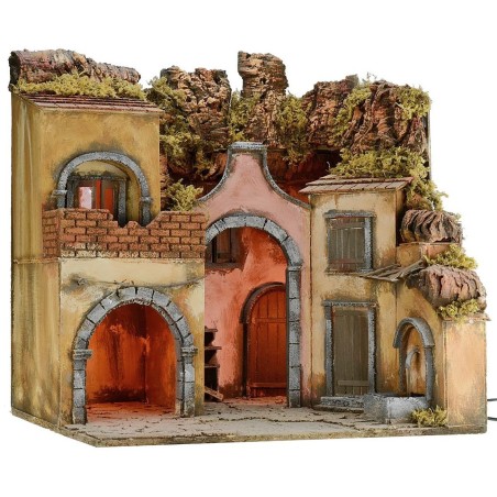 Presepe illuminato con fontana funzionante cm 50x41x52 h Mondo