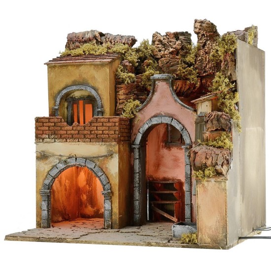 Illuminated nativity scene with functioning fountain cm