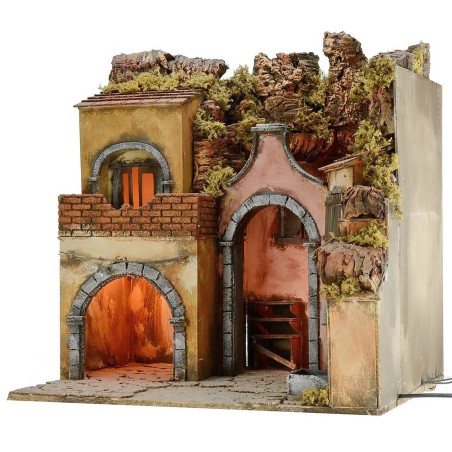 Illuminated nativity scene with functioning fountain cm