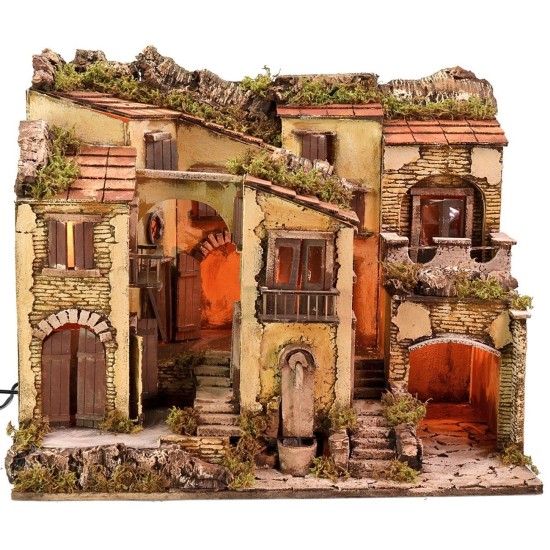 Illuminated nativity scene with functioning fountain cm