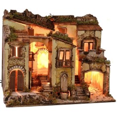 Presepe illuminato con fontana funzionante cm 60,5x40,5x50 h 2