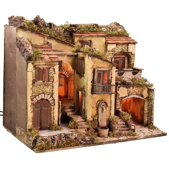 Pesebre iluminado con fuente funcional cm 60,5x40,5x50 h