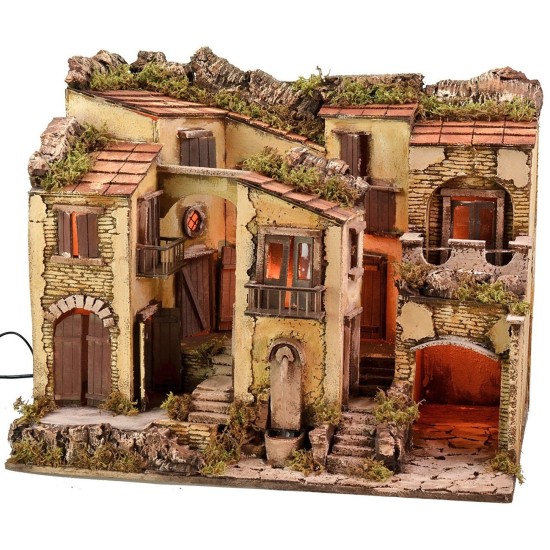 Pesebre iluminado con fuente funcional de 60,5x40,5x50 cm h.