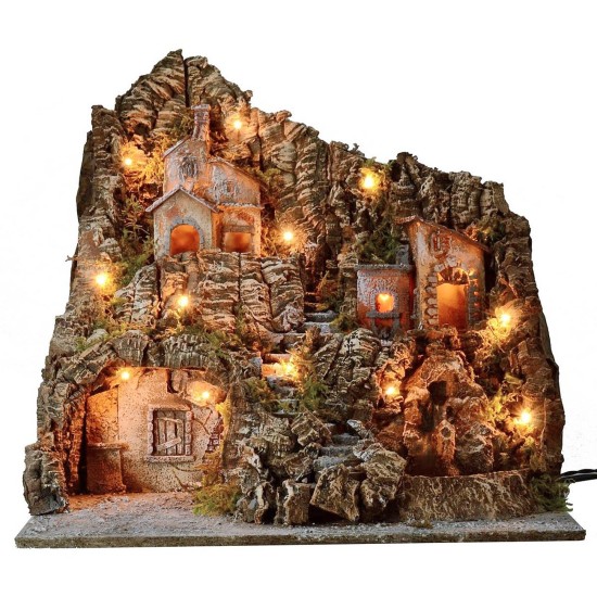 Presepe illuminato con forno e cascata funzionanti cm