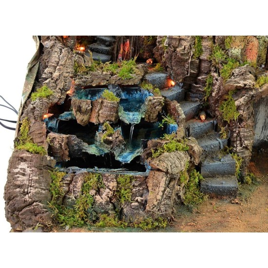 Illuminated nativity scene with working fire and waterfall cm