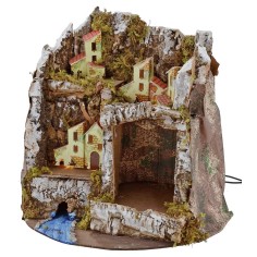 Presepe illuminated with grotto cm 27x17x26 h