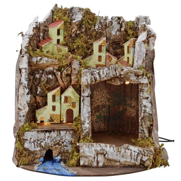 Illuminated nativity scene with cave cm 27x17x26 h