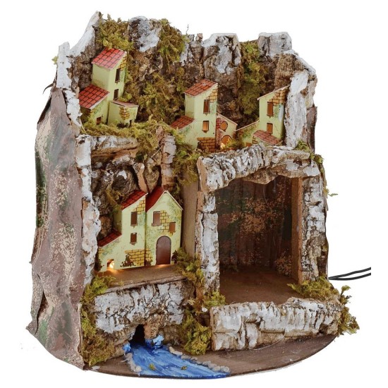 Pesebre iluminado con cueva cm 27x17x26 h