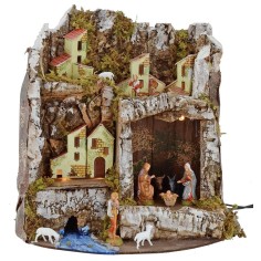 Presepe illuminato con grotta e statue Landi cm 27x17x26 h 2