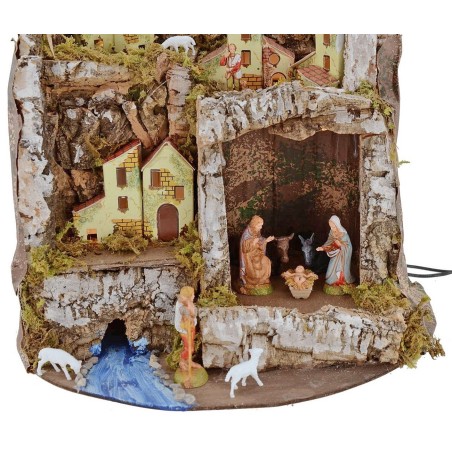 Belén iluminado con cueva y estatuas Landi de 27x17x26 cm h.