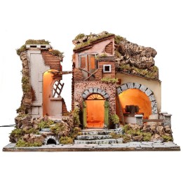 Illuminated nativity scene with working mill cm 60x40x45 h