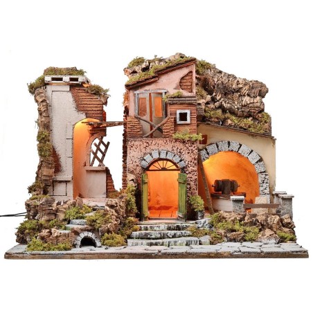 Pesebre iluminado con molino funcional de 60x40x45 cm h Mundo