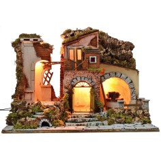 Belén iluminado con molino funcionando de 60x40x45 cm h 2