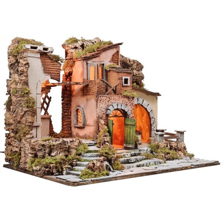 Pesebre iluminado con molino funcional de 60x40x45 cm h Mundo