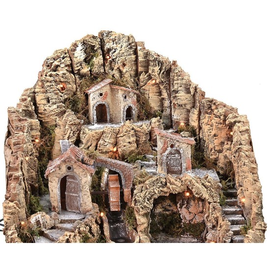 Illuminated nativity scene with water mill cm 53x45x49 h