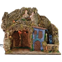 Nacimiento iluminado con molino de agua funcionando cm 45x30x41 h