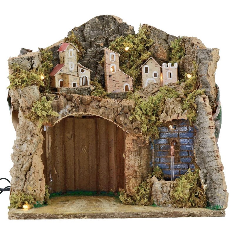 Presepe illuminated with landscape and fountain functioning cm