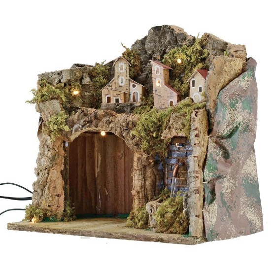 Presepe illuminated with landscape and fountain functioning cm